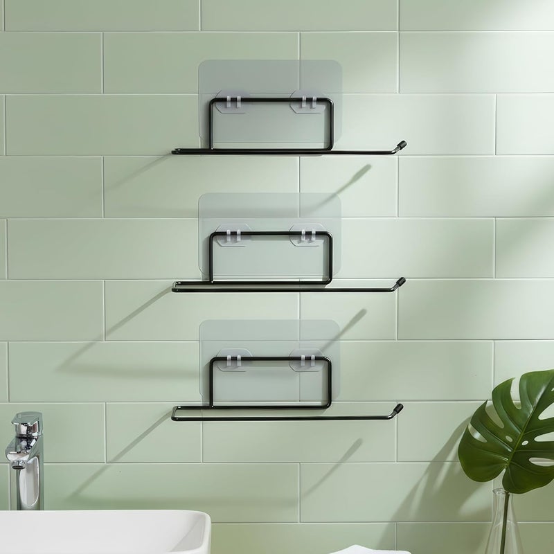 MIORAH Self Adhesive Towel Holder in Bathroom | Toilet Paper Roll Holder | Tissue Roll Hanger for Kitchen, Black (Pack of 3) - Image 1