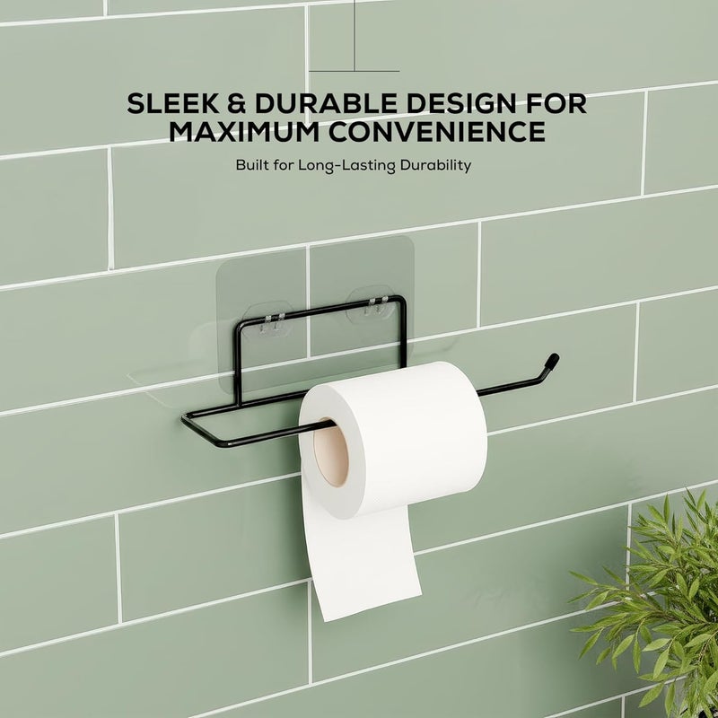 MIORAH Self Adhesive Towel Holder in Bathroom | Toilet Paper Roll Holder | Tissue Roll Hanger for Kitchen, Black (Pack of 3) - Image 4