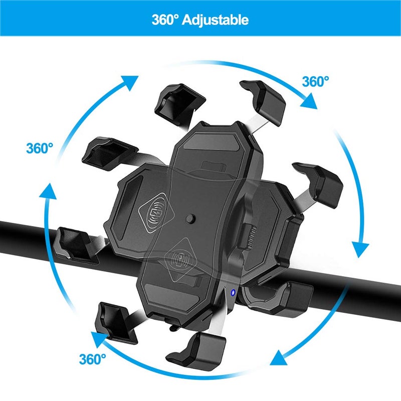 iMESTOU Motorcycle Wireless 15W Qi/USB Quick Charger 3.0 Phone Holder 2 in 1 Mount on 22-32mm Handlebar or Rear-View Mirror Fast Charging for 3.5-6.8 inch Cellphones - Image 5
