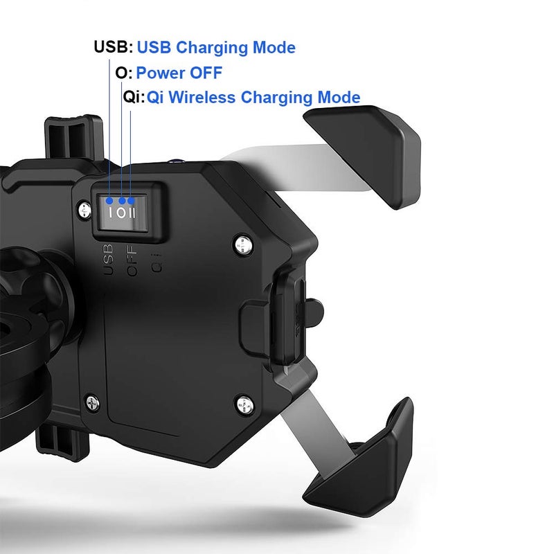 iMESTOU Motorcycle Wireless 15W Qi/USB Quick Charger 3.0 Phone Holder 2 in 1 Mount on 22-32mm Handlebar or Rear-View Mirror Fast Charging for 3.5-6.8 inch Cellphones - Image 3