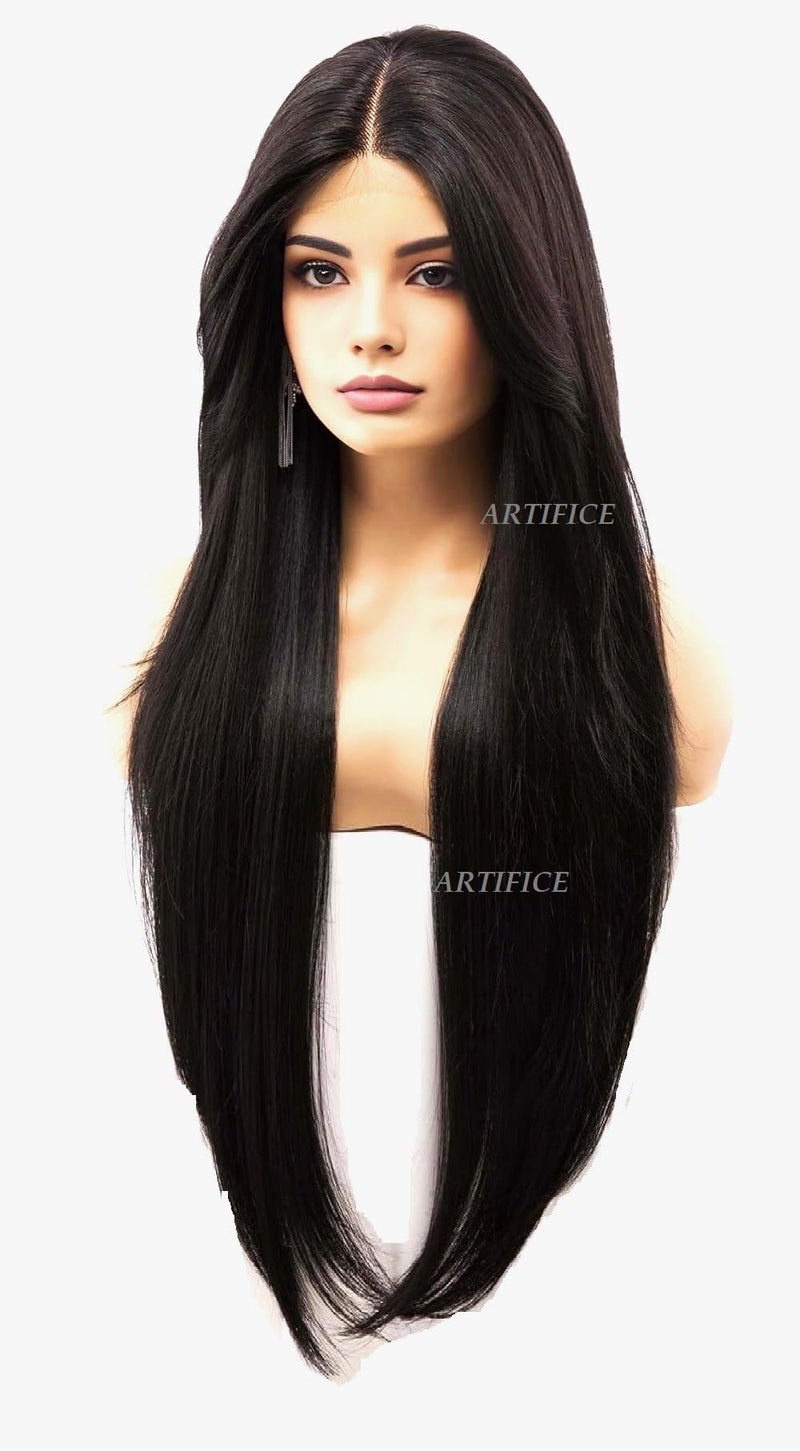 Artifice 36 inches Long Straight Full Head Natural Looking Hair Wig Extension For Women Party Girls Dark Brown - Image 1