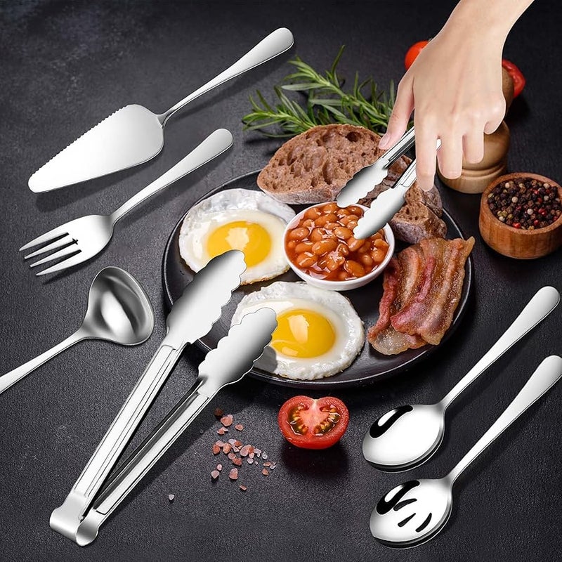 Gisly 12 Pieces Serving Utensils Include Large Serving Spoons,Slotted Serving Spoons,Serving Forks,Serving Tongs,Appetizers Tongs,Soup Ladle and Pie Cake Server for Buffet Catering,Dishwasher Safe - Image 3