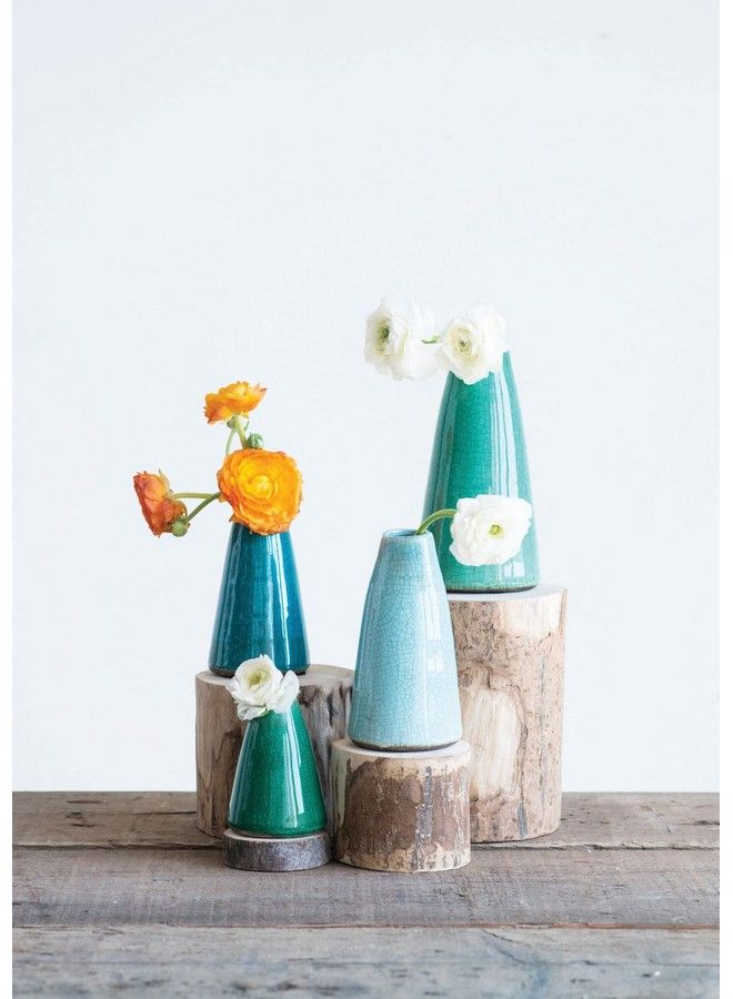 Creative Co-op طقم من 4 مزهريات من الفخار الأخضر والأزرق دا2383 - Image 4