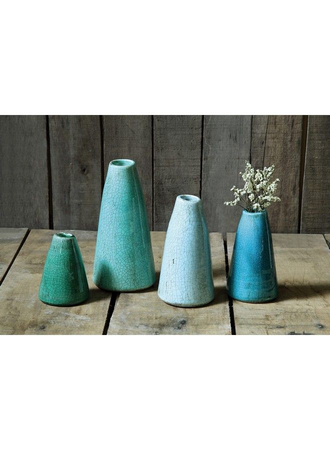 Creative Co-op طقم من 4 مزهريات من الفخار الأخضر والأزرق دا2383 - Image 3