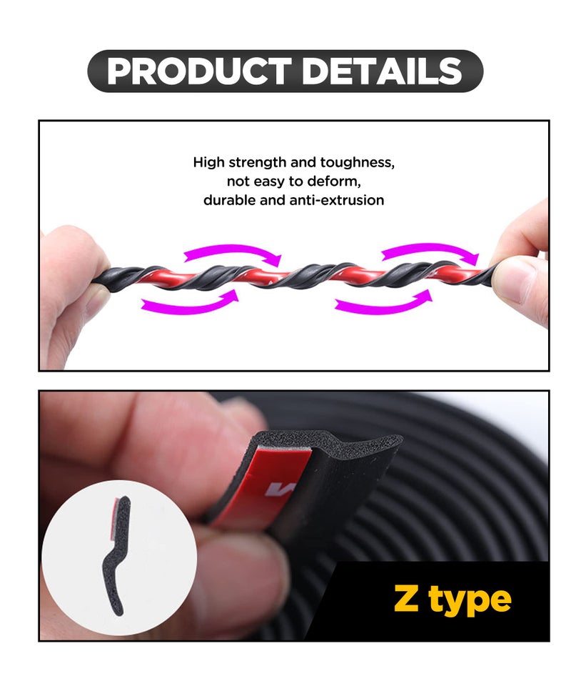 SUJADE YAKEFLY Z-Shape Automotive Weather Seal, 13Ft Car Windshield & Door Seal, Self-Adhesive Seal Strip - Image 3
