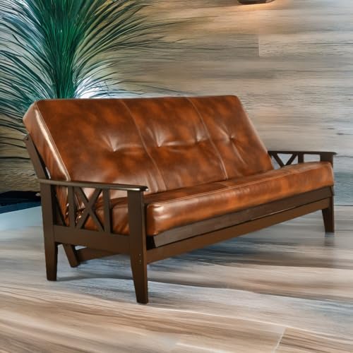 FutonX Full Size Camel Futon Cover Only Bonded Leather Premium Collection Fits 6-8 inch Futons Mattress (Havana) - Image 5