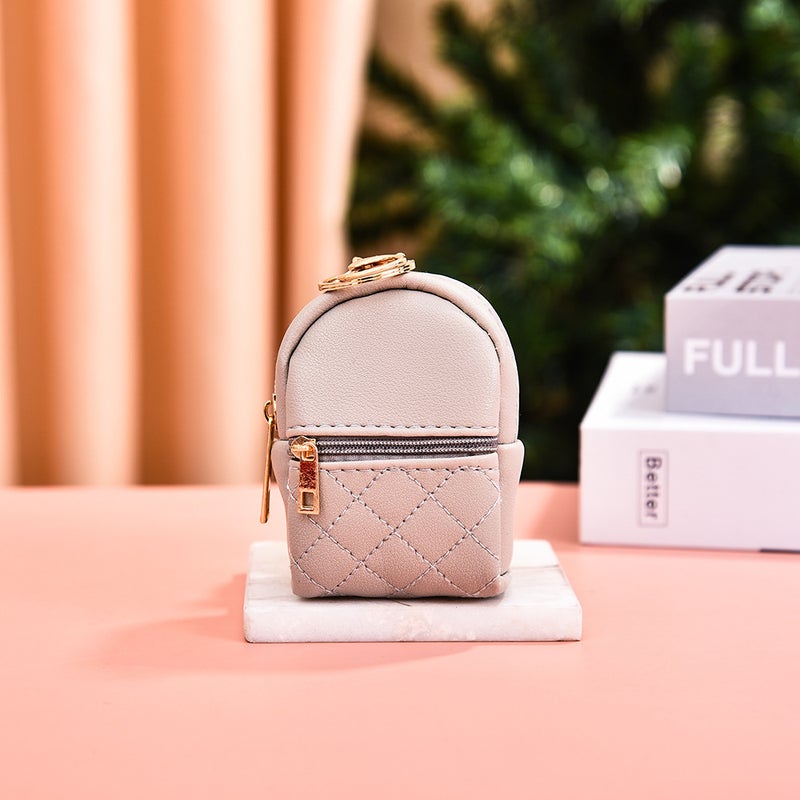 New Mini PU Coin Purse Cute Backpack Keychain Cable Lipstick Organizer Light gray 