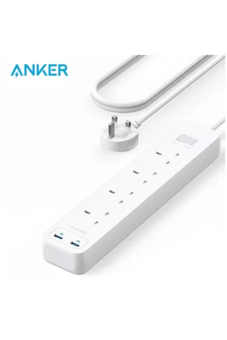 Anker 4-Port Power Strip with USB-A Port, 1.8m - White - Image 1