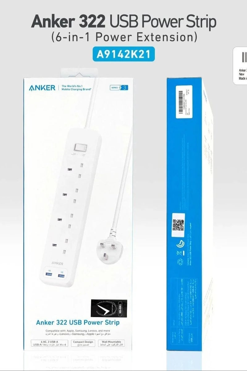 Anker 4-Port Power Strip with USB-A Port, 1.8m - White - Image 2