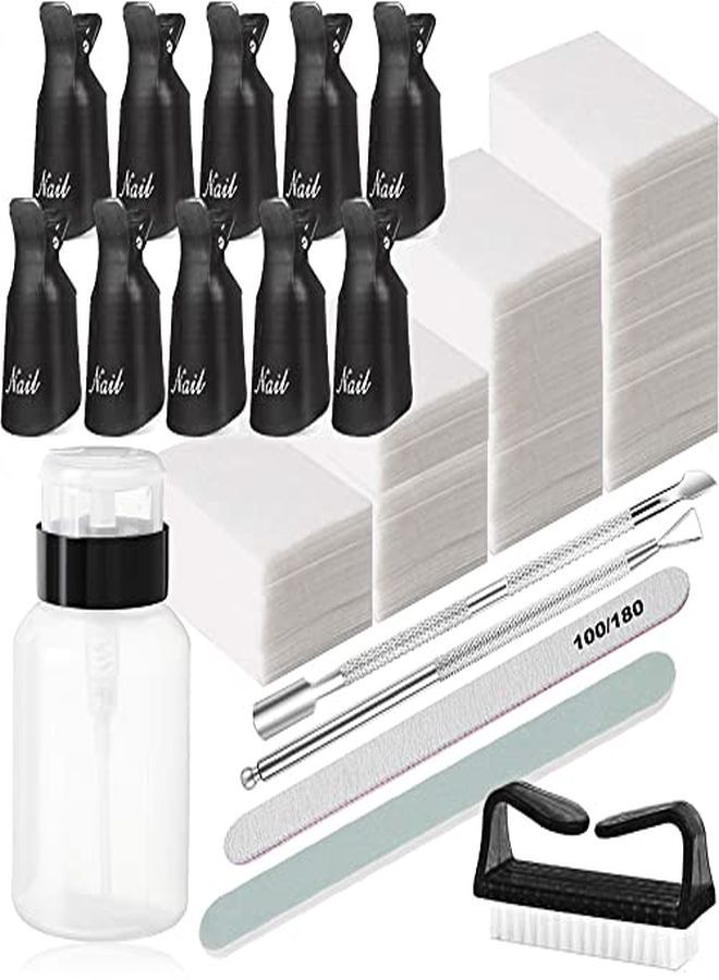 HiMo Polish Gel Remover Tools Kit, Soak Off Cap Clip 10Pcs, Dispenser Bottle, 600Pcs Cotton Pads Handle Brushes Finger Separators(Black-Set) - Image 1
