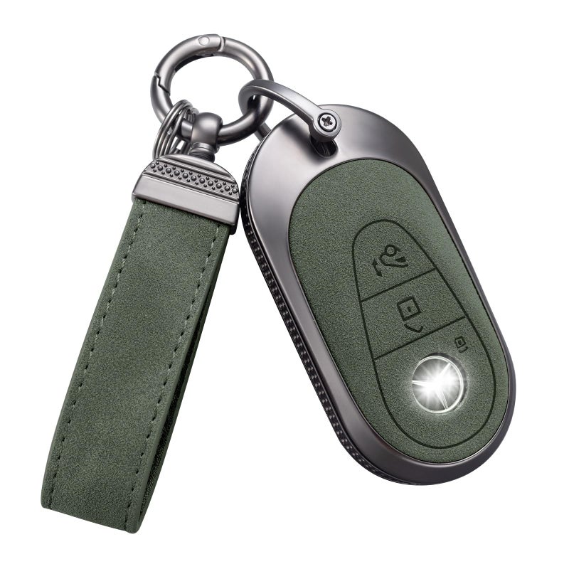 YOYOYE Compatible with Mercede Key Fob Cover with Keychain Leather Key Case Protector for 20202022 SClass GClass EClass Model3 Green