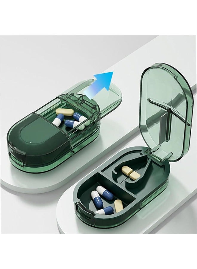 Pill Cutter, Portable Pill Splitter 2-in-1 Pill Case with Stainless Steel Blade, for Small or Large Vitamins Tablets, Cut Pills in 1/2, 1/4 with Mini Pill Organizer Compartment – Transparent Green  - Image 4