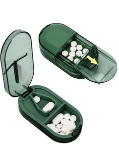 Generic Pill Cutter, Portable Pill Splitter 2-in-1 Pill Case with Stainless Steel Blade, for Small or Large Vitamins Tablets, Cut Pills in 1/2, 1/4 with Mini Pill Organizer Compartment – Transparent Green  - Image 1