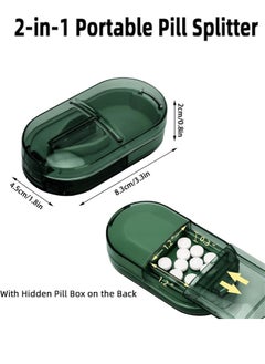 Generic Pill Cutter, Portable Pill Splitter 2-in-1 Pill Case with Stainless Steel Blade, for Small or Large Vitamins Tablets, Cut Pills in 1/2, 1/4 with Mini Pill Organizer Compartment – Transparent Green  - Image 2