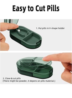 Generic Pill Cutter, Portable Pill Splitter 2-in-1 Pill Case with Stainless Steel Blade, for Small or Large Vitamins Tablets, Cut Pills in 1/2, 1/4 with Mini Pill Organizer Compartment – Transparent Green  - Image 3