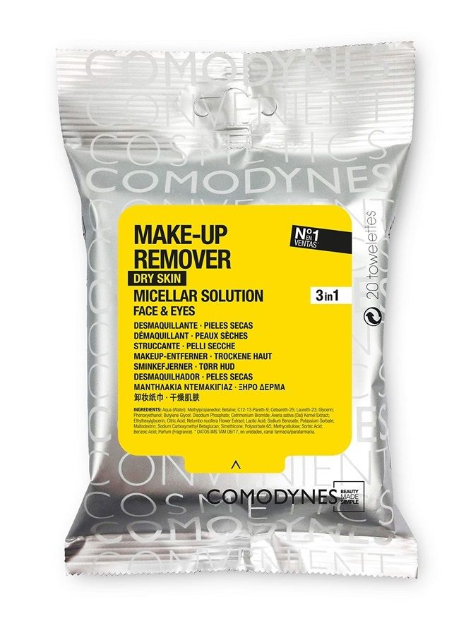 COMODYNES 3 Pack COMODYNES Makeup Remover Towels Dry Skin 60 Wipes - Skin Care - The Wipes for Dry Skin Incorporate Skin-Friendly Active Ingredients and Natural Extracts with Nourishing Action