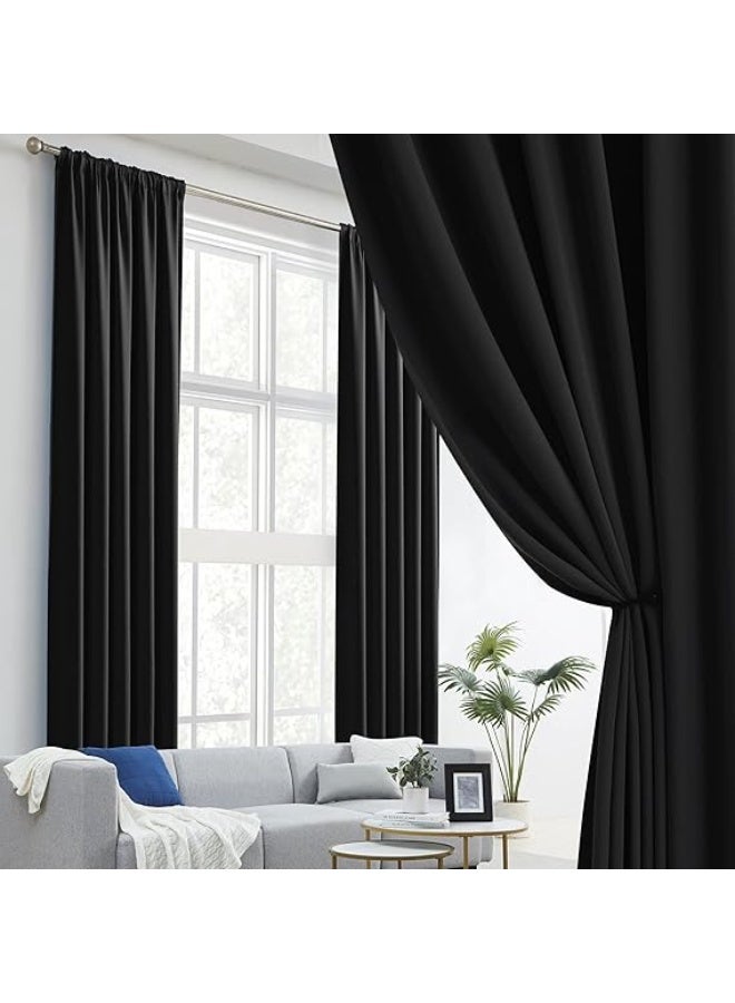 DUNISO 2 Panels Super Large Blackout Curtains (Black,132*241cm)Thermal Insulated Room Darkening Curtains, Grommet Light Blocking Blackout Drapes for Living Room  - Image 1