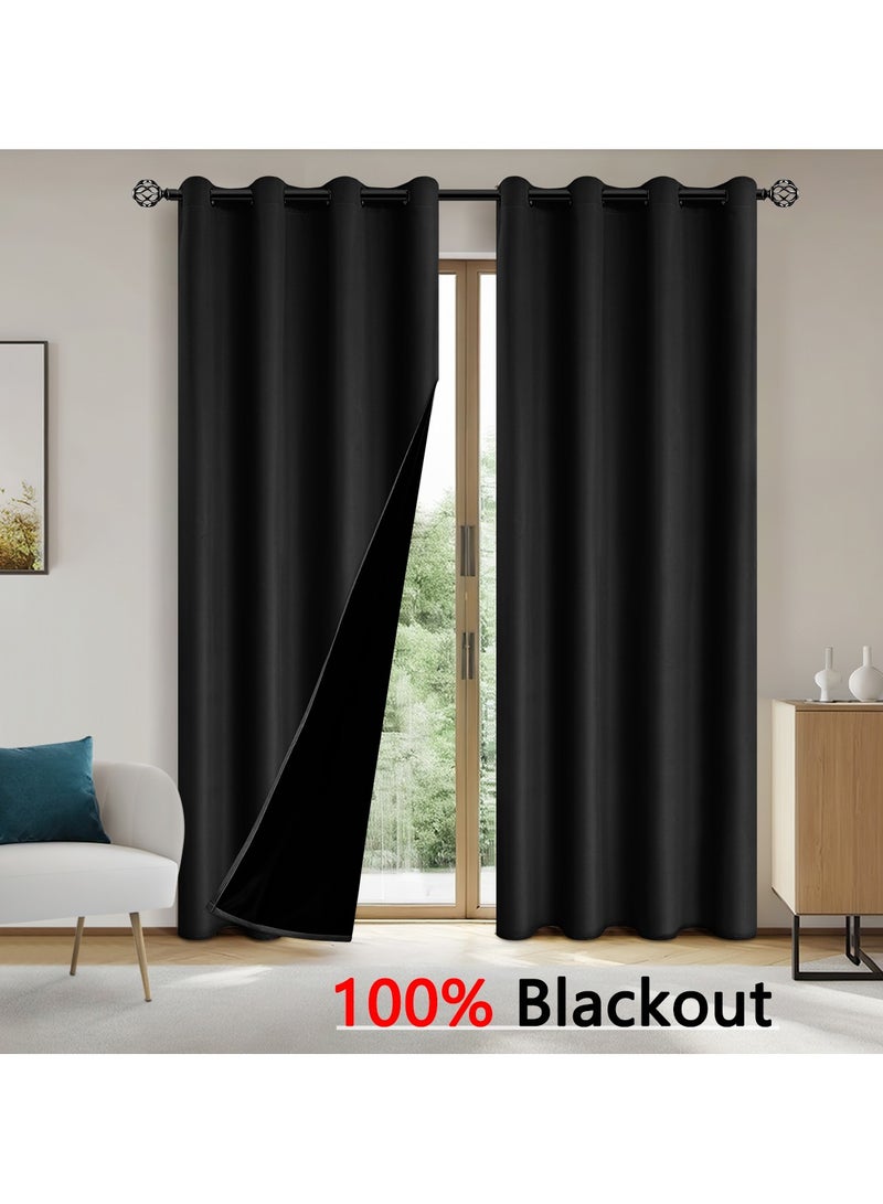 DUNISO 2 Panels Super Large Blackout Curtains (Black,132*241cm)Thermal Insulated Room Darkening Curtains, Grommet Light Blocking Blackout Drapes for Living Room  - Image 2