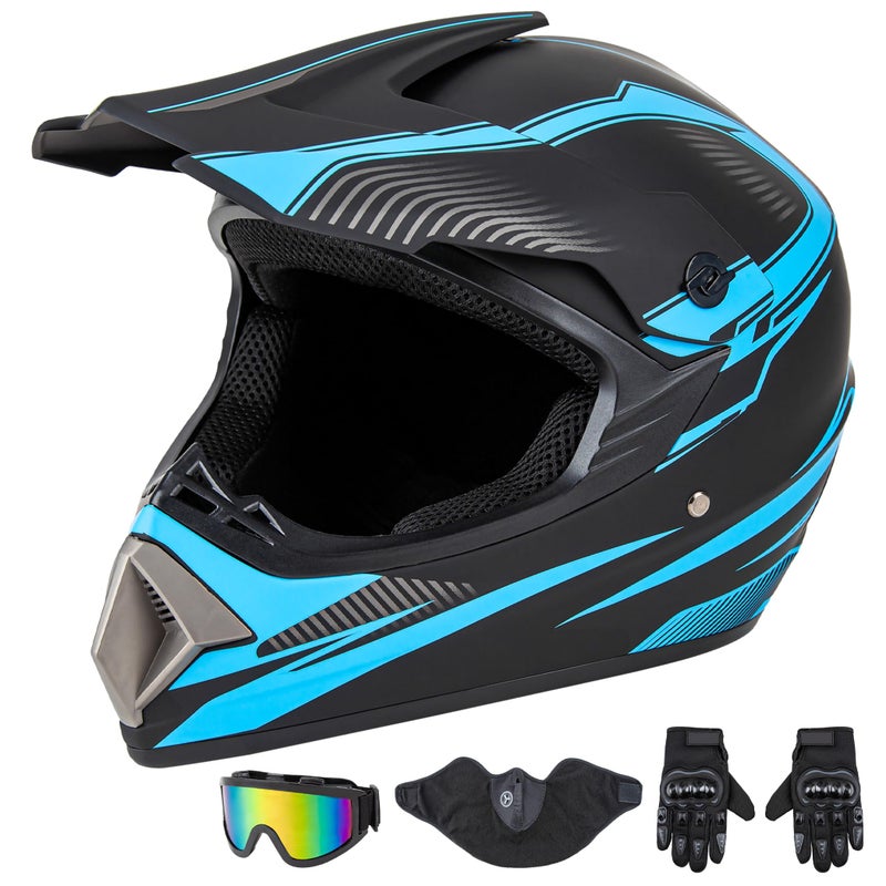 CARTMAN Adult Dirt Bike Helmets Motocross ATV Dirtbike Offroad Full Face Motorcycle Helmet, DOT Approved Matte Black and Blue, Adult-L - Image 1