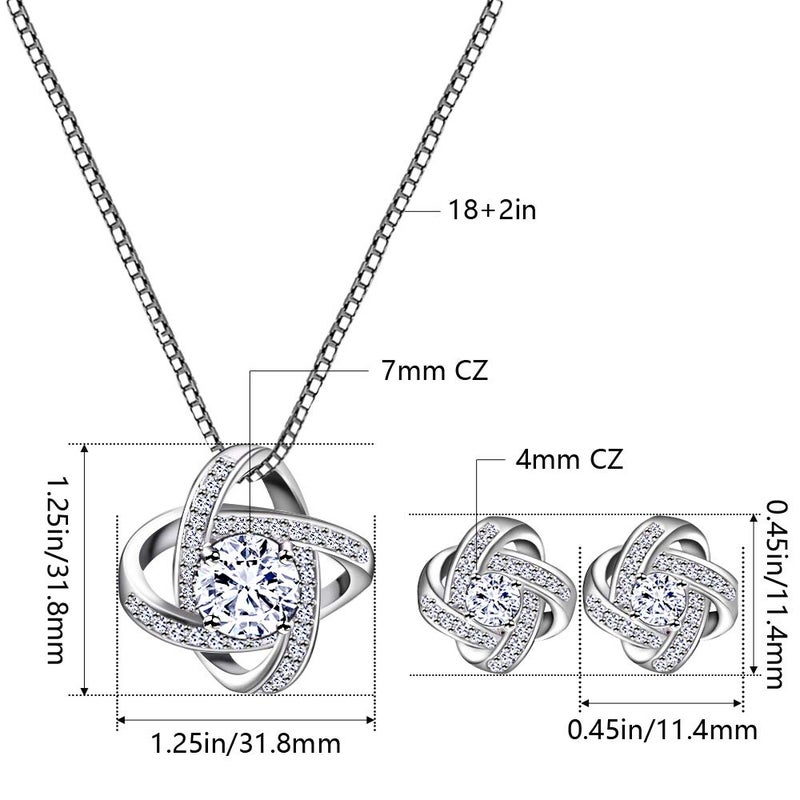 AMYJANE Bridal Jewelry Set for Women - Silver Crystal Cubic Zirconia Love Knot Necklace Stud Earrings Elegant CZ Jewelry Set for Wedding Bride Bridesmaids Valentine's Day Jewelry Set - Image 4