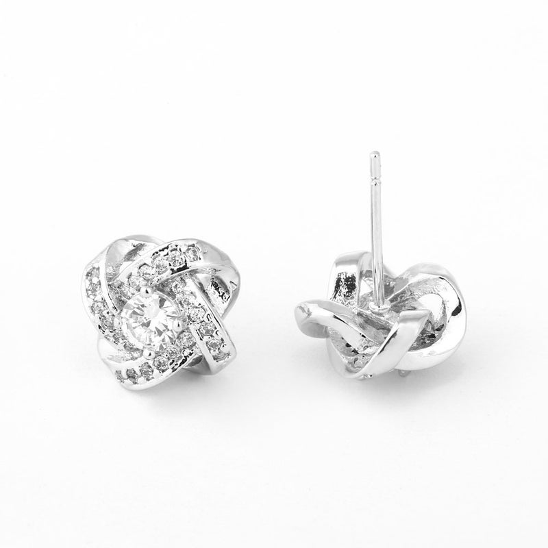 AMYJANE Bridal Jewelry Set for Women - Silver Crystal Cubic Zirconia Love Knot Necklace Stud Earrings Elegant CZ Jewelry Set for Wedding Bride Bridesmaids Valentine's Day Jewelry Set - Image 5