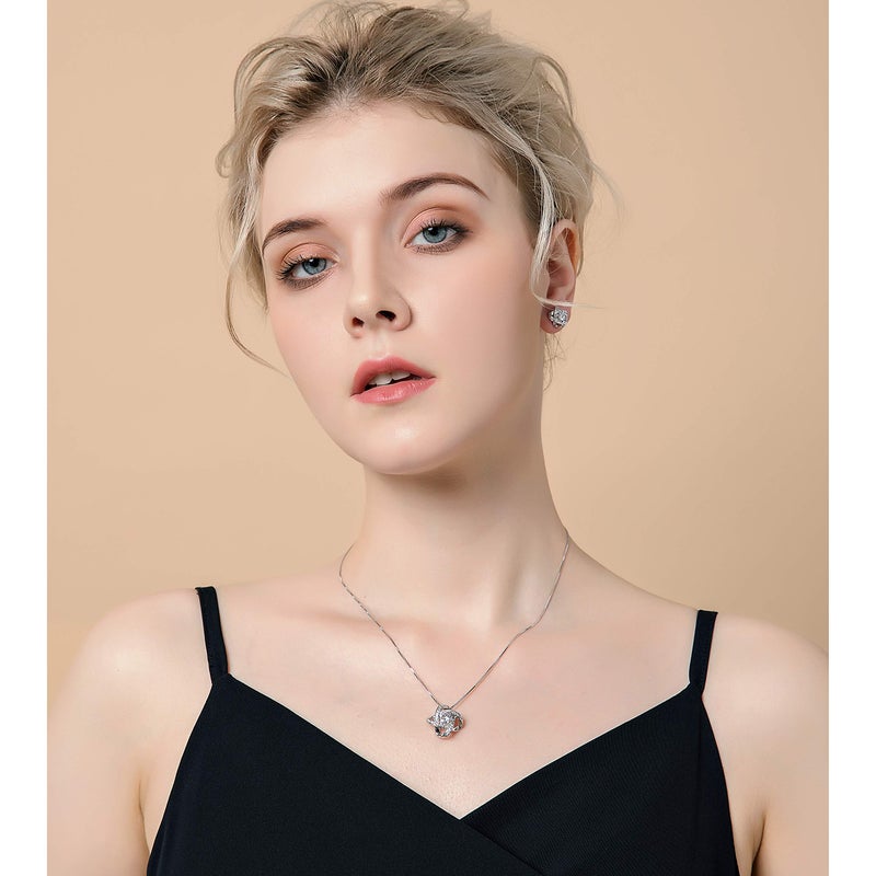 AMYJANE Bridal Jewelry Set for Women - Silver Crystal Cubic Zirconia Love Knot Necklace Stud Earrings Elegant CZ Jewelry Set for Wedding Bride Bridesmaids Valentine's Day Jewelry Set - Image 2