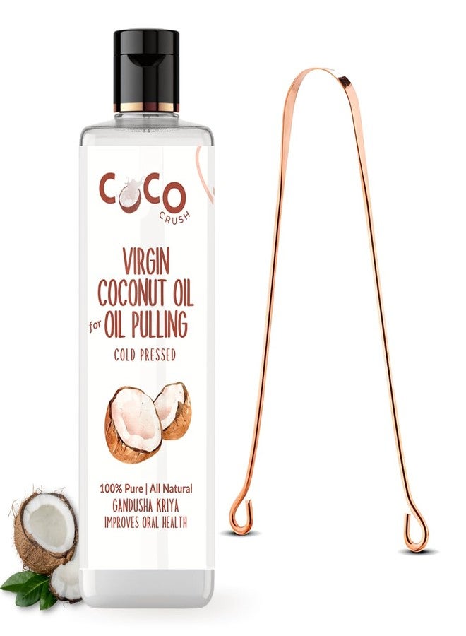 COCO CRUSH Cold Pressed Coconut Oil for Oil Pulling & Copper tongue cleaner | Extra Virgin, 100% Pure & Natural | Gandusha Kriya - Coconut | Protect teeth, gums, and mouth (50ml + tongue cleaner) - Image 1