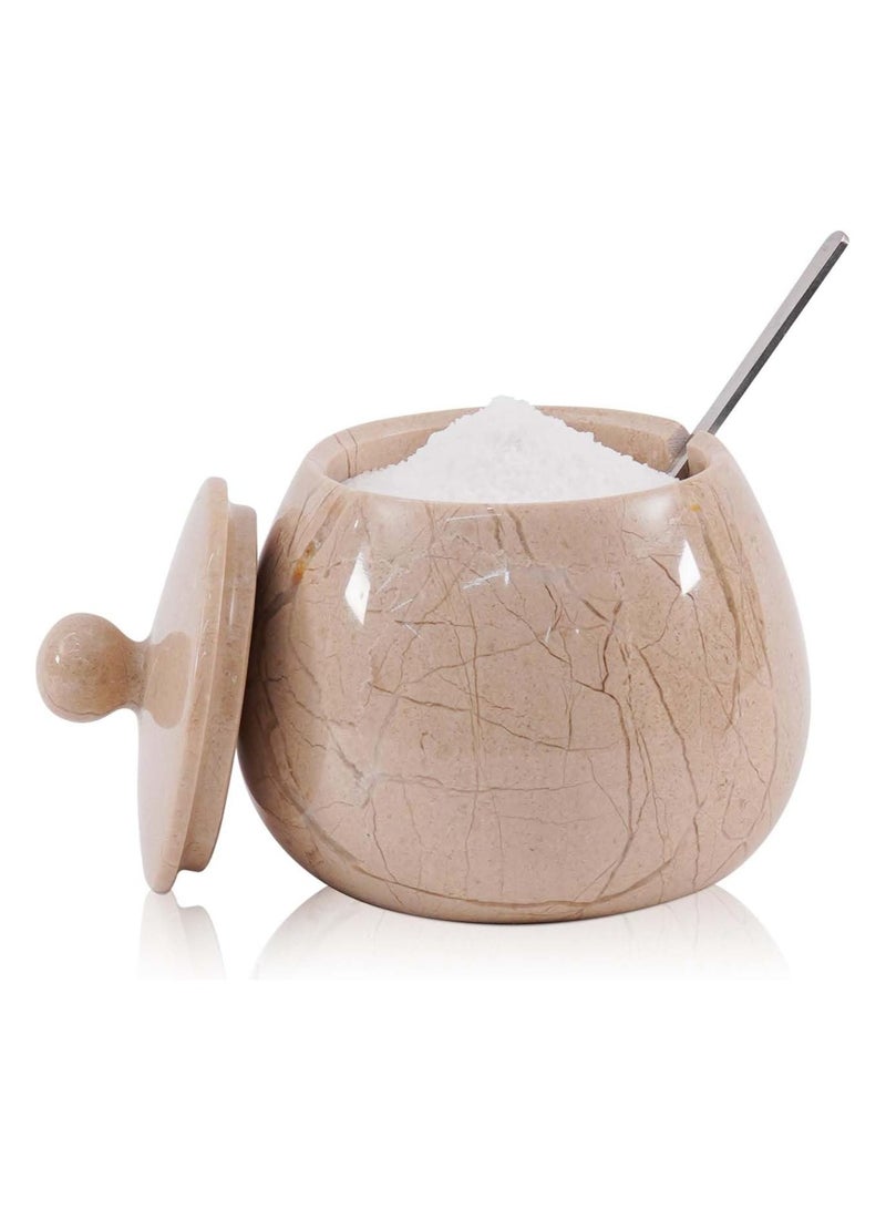 MARBLE RANGE Marble Salt Cellar with Lid and Spoon 4.5" Verona Handmade Stone Salt Container for Kitchen, Small Sugar Jar & Seasoning Bowl for Modern Countertop Storage  - Image 1
