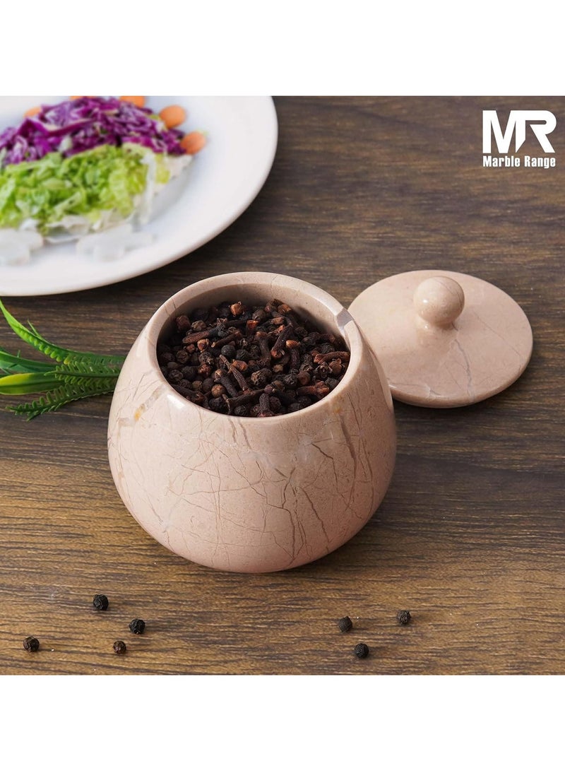 MARBLE RANGE Marble Salt Cellar with Lid and Spoon 4.5" Verona Handmade Stone Salt Container for Kitchen, Small Sugar Jar & Seasoning Bowl for Modern Countertop Storage  - Image 2