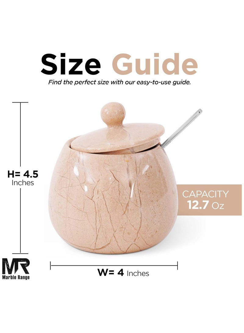 MARBLE RANGE Marble Salt Cellar with Lid and Spoon 4.5" Verona Handmade Stone Salt Container for Kitchen, Small Sugar Jar & Seasoning Bowl for Modern Countertop Storage  - Image 3