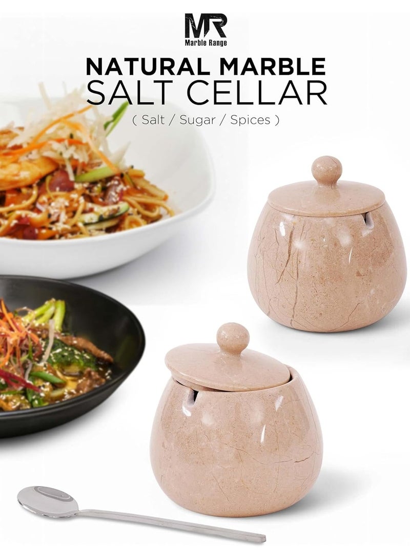 MARBLE RANGE Marble Salt Cellar with Lid and Spoon 4.5" Verona Handmade Stone Salt Container for Kitchen, Small Sugar Jar & Seasoning Bowl for Modern Countertop Storage  - Image 5