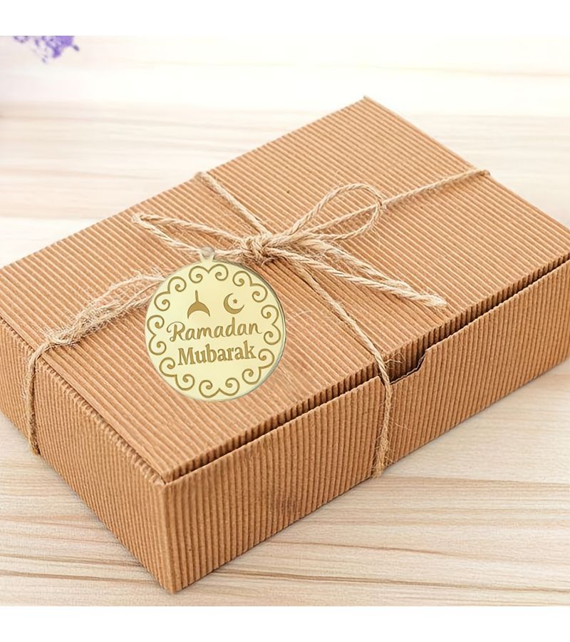 5 بطاقات تغليف هدايا عيد مبارك من الأكريليك الذهبي (قطعتان) لمستلزمات تزيين حفلات رمضان - Image 4