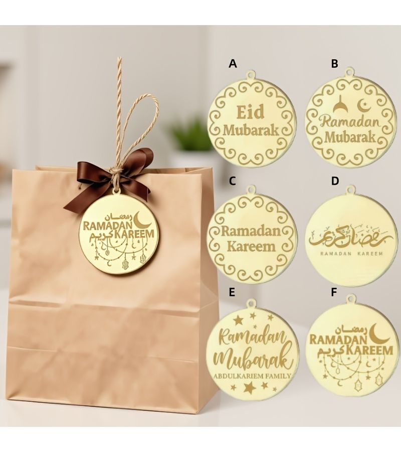 5 بطاقات تغليف هدايا عيد مبارك من الأكريليك الذهبي (قطعتان) لمستلزمات تزيين حفلات رمضان - Image 1