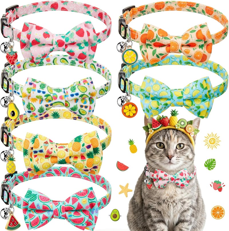 Hsei 6 Pcs Summer Cat Collar Bulk with Bow Tie Bell Kitten Adjustable Breakaway Fruits Bowtie Collar for Boy Girl Cats Dog Pet Holiday Party Favors Gifts(Summer Fruits) - Image 1