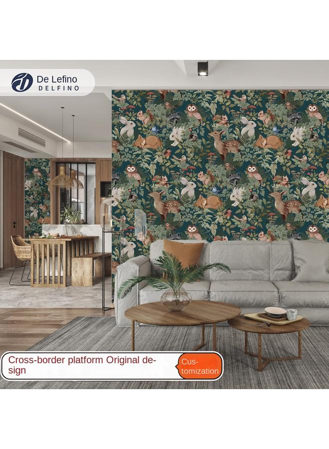 الأزرق جي دبليو ورق الحائط الأرنب الفرنسي الرجعي ورق الحائط اللزج الذاتي - Image 2