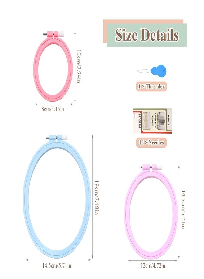 ZOCONE 3 Pcs 3 Size Oval Embroidery Hoops, ABS Plastic Embroidery Hoops Cross Stitch Hoops Embroidery Frames for Sewing, Needlework, Embroidery Projects (Size-7.5", 5.7",3.9") - Image 2