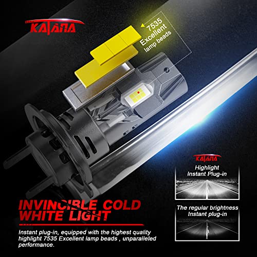 Katana مصابيح KATANA H7 المحدثة، 18000 لومن 6500 كيلفن أبيض زينون فائق السطوع مع مروحة تبريد، مصباح أمامي ومصباح ضباب، عبوة من 2 - Image 2