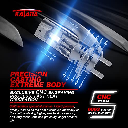 Katana مصابيح KATANA H7 المحدثة، 18000 لومن 6500 كيلفن أبيض زينون فائق السطوع مع مروحة تبريد، مصباح أمامي ومصباح ضباب، عبوة من 2 - Image 5