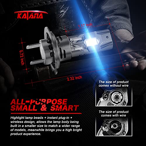 Katana مصابيح KATANA H7 المحدثة، 18000 لومن 6500 كيلفن أبيض زينون فائق السطوع مع مروحة تبريد، مصباح أمامي ومصباح ضباب، عبوة من 2 - Image 3