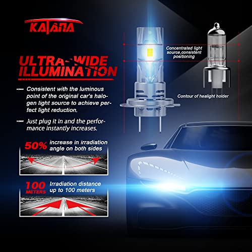 Katana مصابيح KATANA H7 المحدثة، 18000 لومن 6500 كيلفن أبيض زينون فائق السطوع مع مروحة تبريد، مصباح أمامي ومصباح ضباب، عبوة من 2 - Image 4