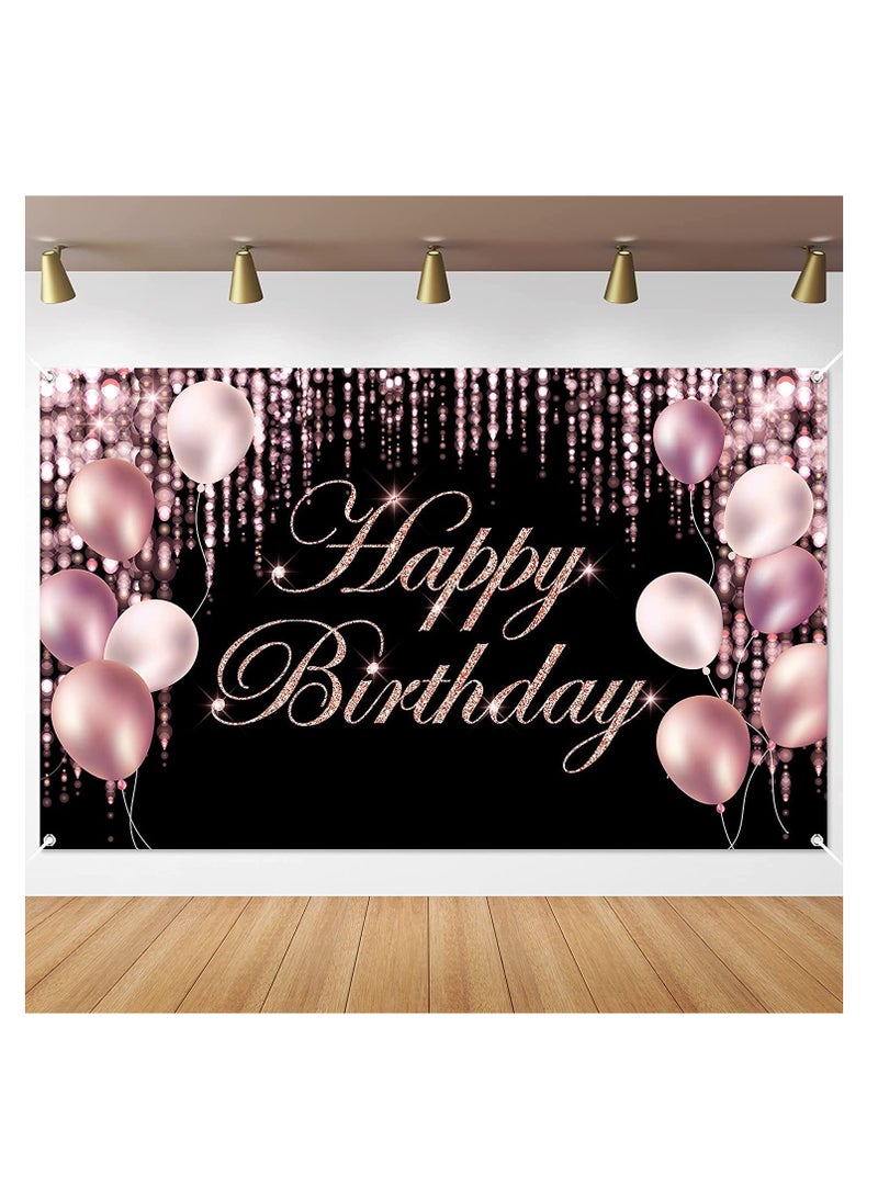 Excefore Rose Gold Happy Birthday Banner Backdrop Large Yard Sign backgroud It's My Baby Shower Party Indoor Outdoor Car Decoration Supplies for Women Gir - Image 1