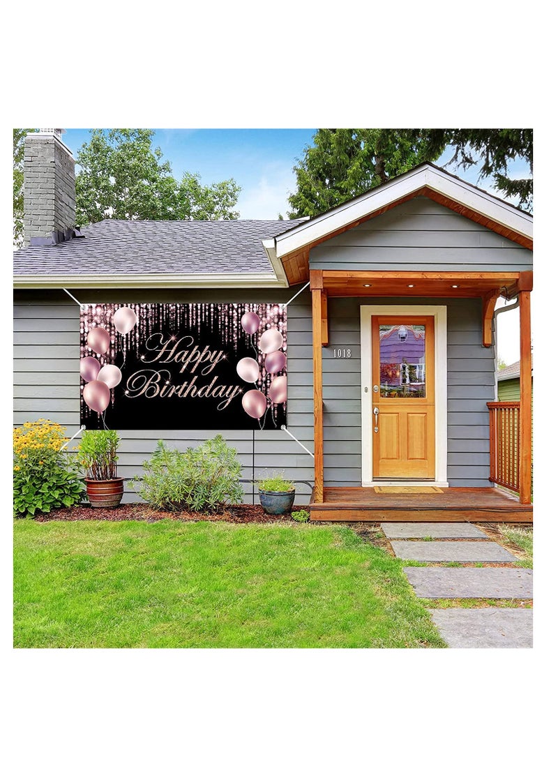 Excefore Rose Gold Happy Birthday Banner Backdrop Large Yard Sign backgroud It's My Baby Shower Party Indoor Outdoor Car Decoration Supplies for Women Gir - Image 4