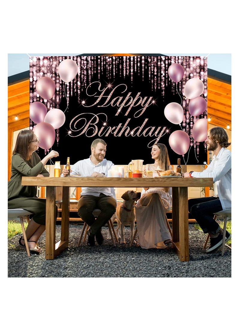 Excefore Rose Gold Happy Birthday Banner Backdrop Large Yard Sign backgroud It's My Baby Shower Party Indoor Outdoor Car Decoration Supplies for Women Gir - Image 5