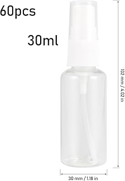 MOUYAT 60 PCS 30ml Clear Spray Bottles Plastic Fine Mist Spray Bottles with Funnels And Labels Plastic Refillable Spray Travel Bottle for Essential Oils Perfumes Floral Waters - Image 2