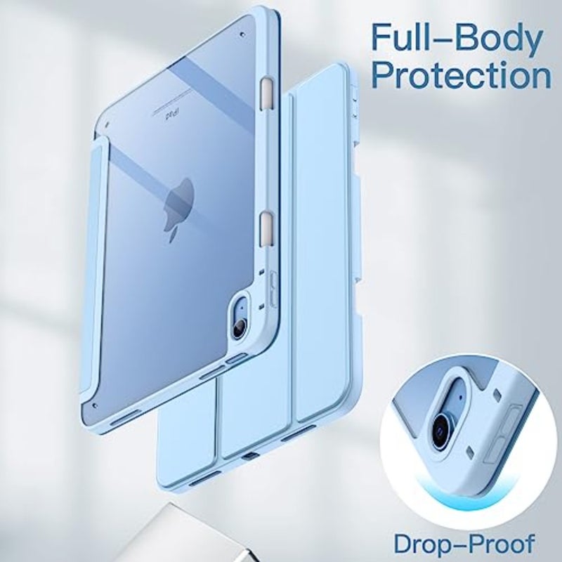 iPad A16 11th/10th Gen (2025/2022) case with pencil holder, clear transparent polycarbonate back, slim foldable stand, shockproof protection, auto wake/sleep function - Image 4