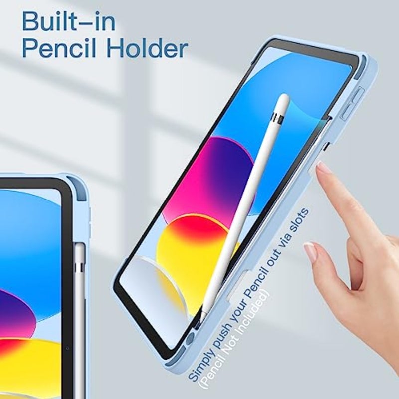 iPad A16 11th/10th Gen (2025/2022) case with pencil holder, clear transparent polycarbonate back, slim foldable stand, shockproof protection, auto wake/sleep function - Image 5