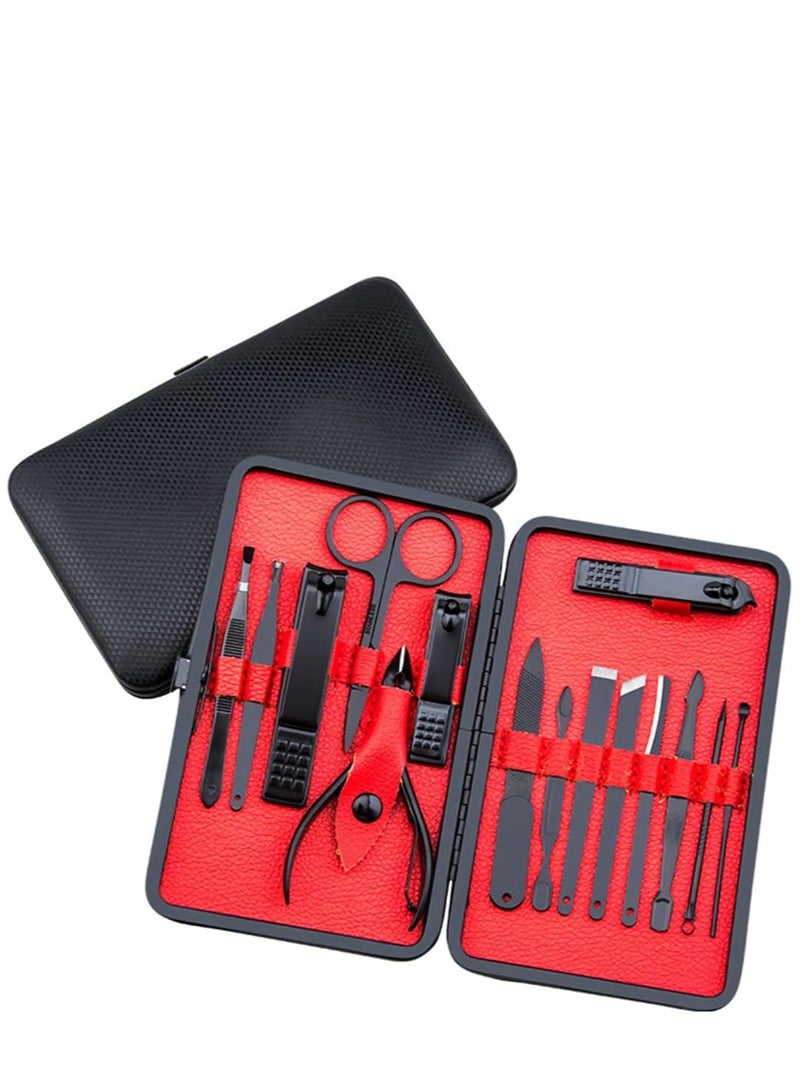 KASTWAVE Professional Cuticle Nail Cutter Set Stainless Steel Nail Scissors Nail Care Tool for Man Woman Travel With Exquisite Leather Box (Black) - Image 1