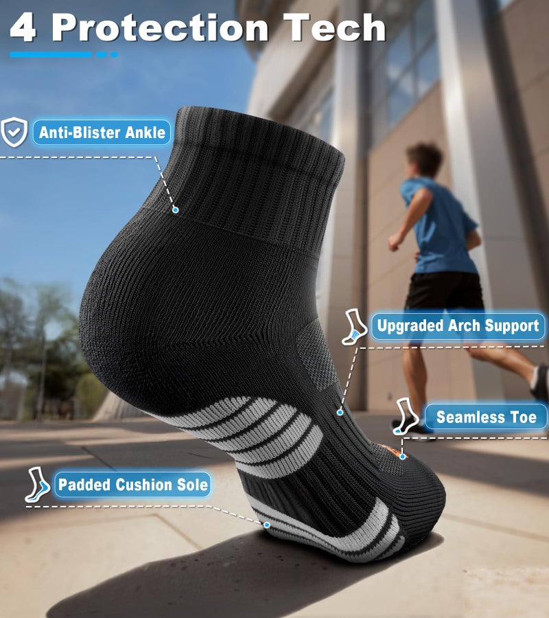 Bigant Kids Ankle Socks Cushioned Athletic Quarter Socks for Boys Girls Youth School Sports Seamless Toe Arch Support 6 Pairs (Black,Large) - Image 2