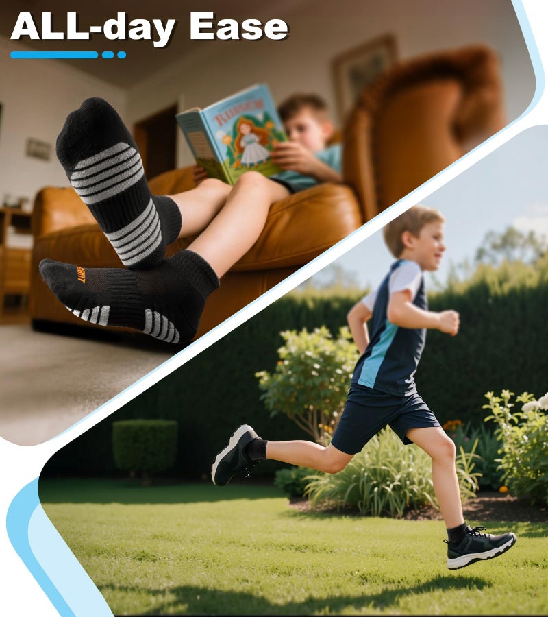 Bigant Kids Ankle Socks Cushioned Athletic Quarter Socks for Boys Girls Youth School Sports Seamless Toe Arch Support 6 Pairs (Black,Large) - Image 5