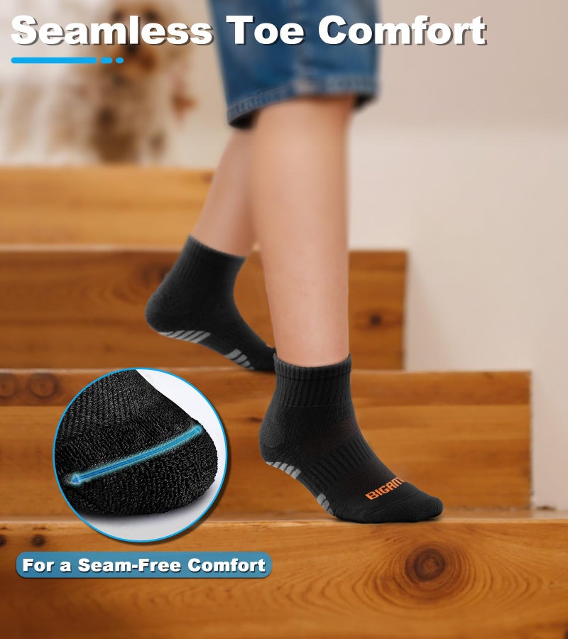 Bigant Kids Ankle Socks Cushioned Athletic Quarter Socks for Boys Girls Youth School Sports Seamless Toe Arch Support 6 Pairs (Black,Large) - Image 4
